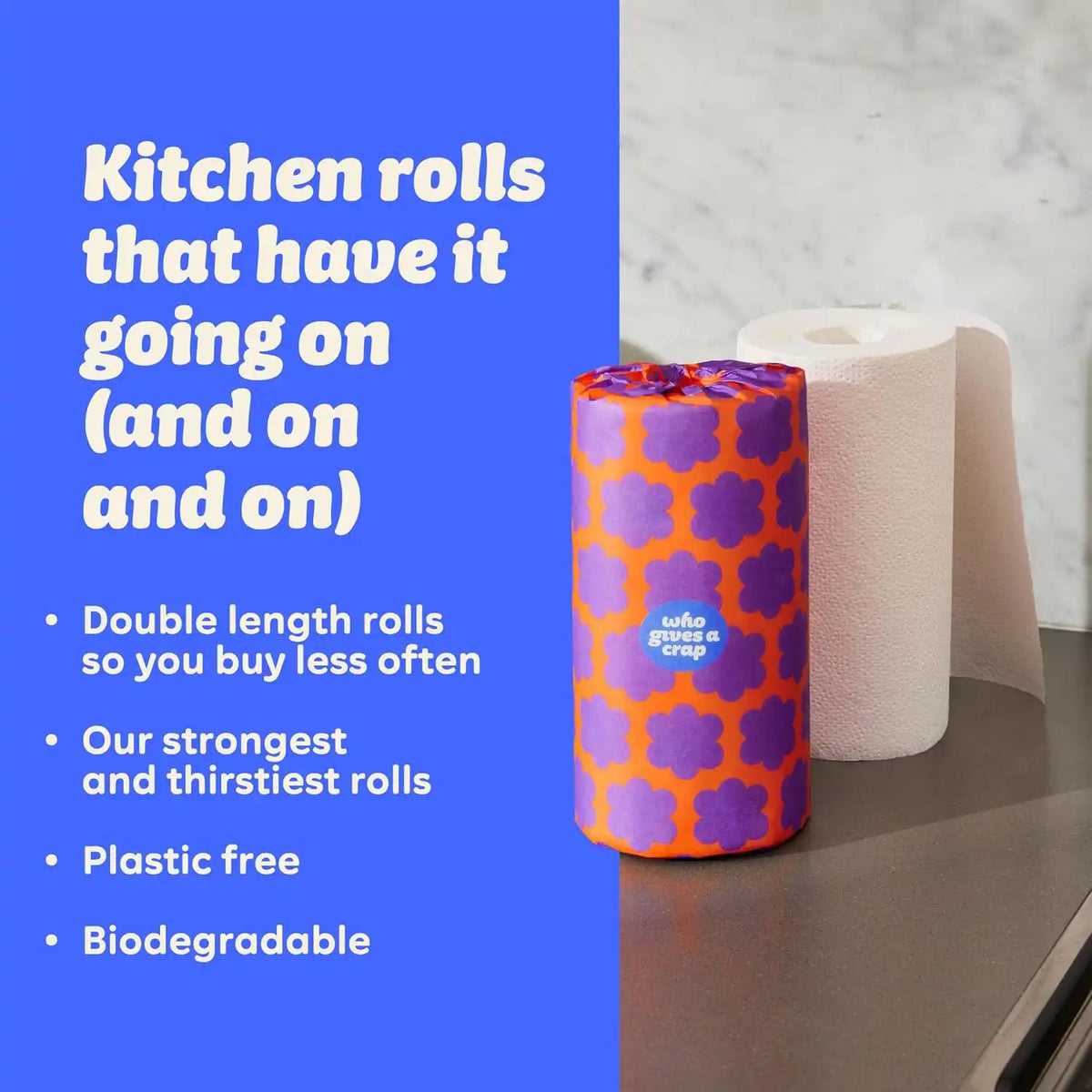 Who Gives a Crap Recycled Paper Towels, 2 Ply, 12 Rolls, 135 Adjustable Sheets per Roll, 100% Recycled Paper, Strong, Durable, Absorbent, & Sustainable, Eco Friendly With Plastic Free Packaging, White